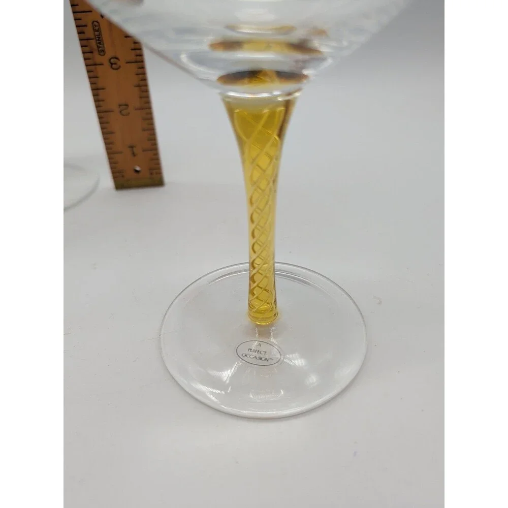 A Perfect Occasion Wine Glasses Double Helix Swirl Stem Green Yellow Set Of 2